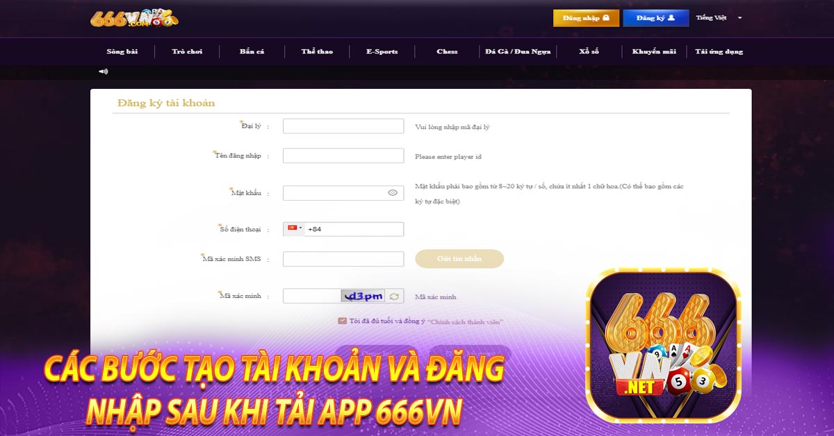 Các bước tạo tài khoản và đăng nhập sau khi tải app 666vn