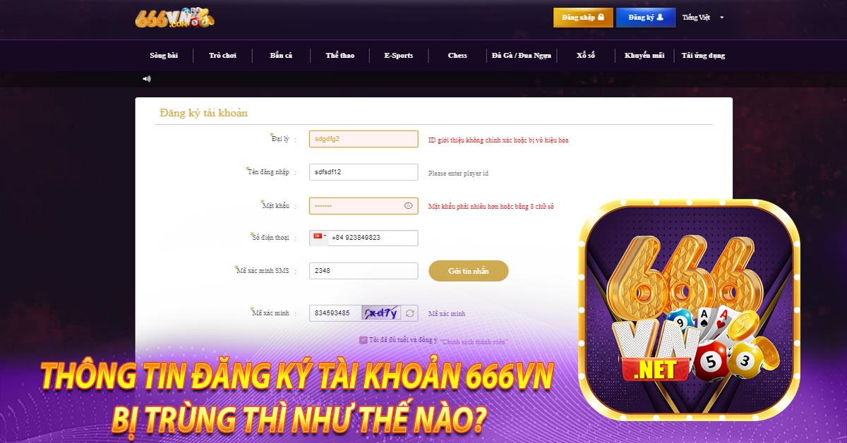Thông tin đăng ký tài khoản 666vn bị trùng thì như thế nào?