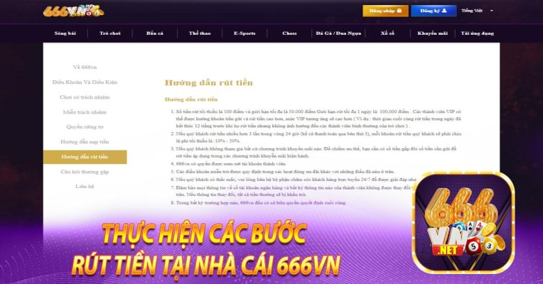 Thực hiện các bước rút tiền tại nhà cái 666vn